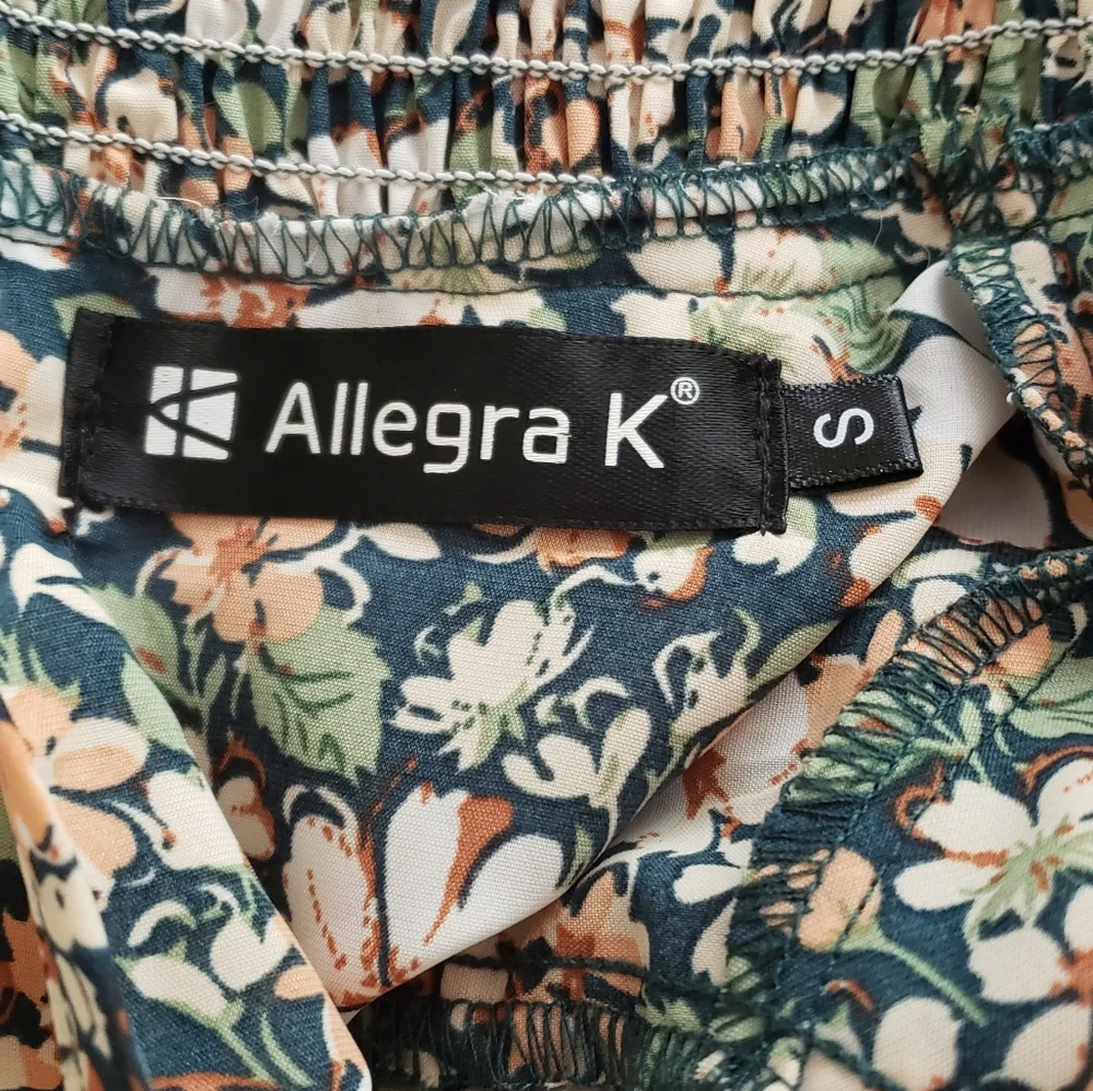 Allegra K Floral 3/4 Bell Sleeves Smocked Belted Flare Ruffle Dress Size S - Picture 14 of 16